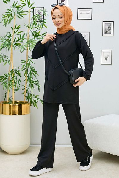 TOFİSA Medium Women's Black Tunic Trousers - Straight 11055