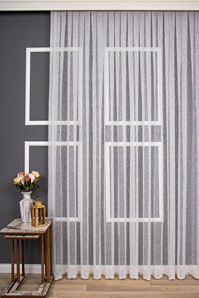 elision home Modern Slub Pattern Knitted Plain Tulle Curtain, 600x270, Sparse Pleat, 1/2