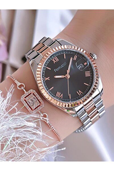 Ferrucci Çelik Kordon 2 Yıl Garantili Takvimli Kadran 30 Mt Suya Dayanıklı Kadın Kol Saati B.1301604