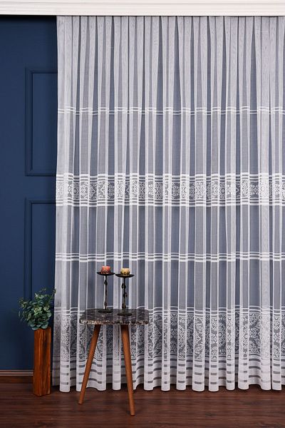 elision home Kdk Knitted Patterned Tulle Curtain, 200x260cm, 1/2.5 Normal Pleat, Elıon04741