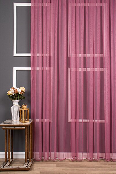 elision home Grek Fuchsia Color Plain Tulle Curtain, 100x260, Sparse Pleat, 1/2