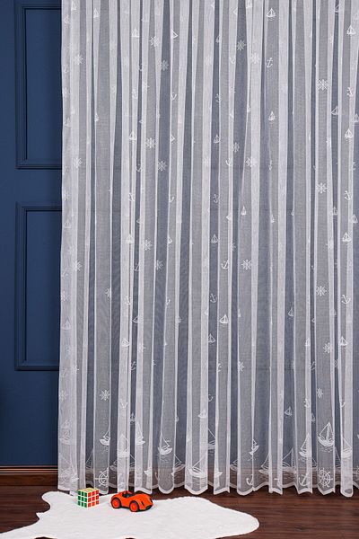 elision home Sailboat Anchor Pattern Knitted Tulle Curtain, 350x250cm, 1/3 Tight Pleat, Elıon01681