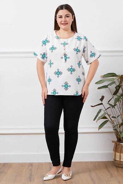 Freeista Plus Size Blue Linen Blouse
