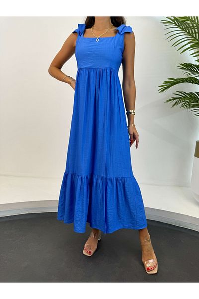 Elif Özbey Butik Rochie Saks cu panglică pe umăr