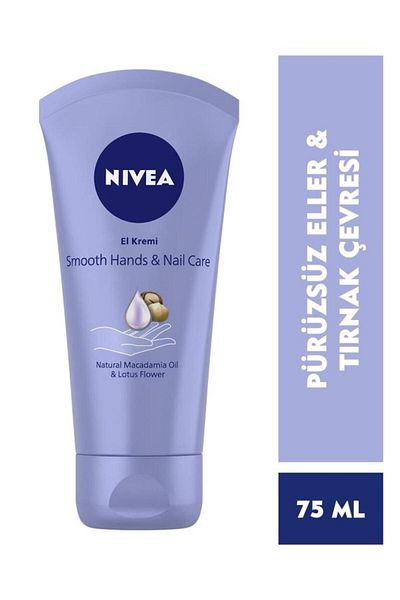 NIVEA 75ml Smoothing Hand and Nail Care Cream - Macademia Oil and Lotus Flower