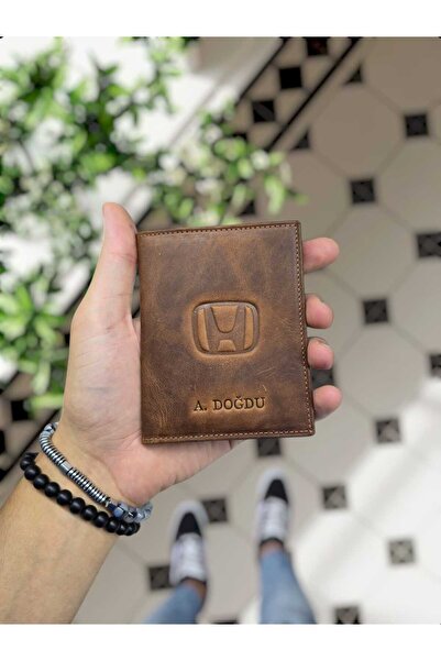 VİSSO HONDA Araç Uyumlu VİSSO 1904 Hakiki Deri Araç Ruhsat Kılıfı İsme Özel Ç...