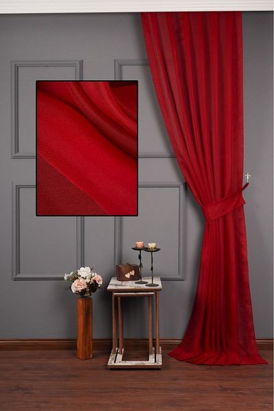 elision home Red Color Tulle Background Curtain 100 X 250cm 1/3 Tight Pleat