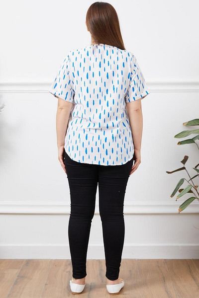 Freeista Plus Size Blue Linen Blouse - Short Sleeve