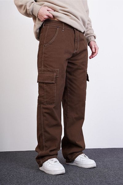 XPUPPETWEAR Brown Cargo Baggy Trousers with Double Pocket Detail