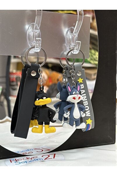 cantekin Silikon Anahtarlık daffy duck ve sevimli kedi çift anahtarlıkları