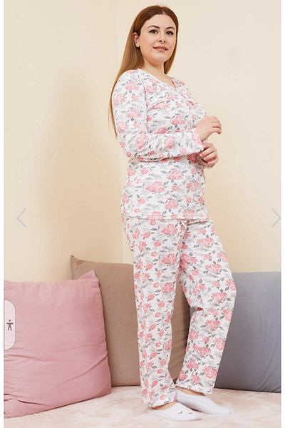 Freeista Salmon Large Size Patterned Pajamas Set