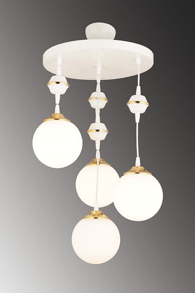 SONSUZ AYDINLATMA&AVİZE Pendant Lamp Tray White 4-Piece White Glop Top Glass Downward Facing Luxury Chandelier