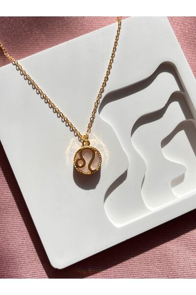 Claritas Takı Kadın Altın Kaplama, Çelik, Beyaz Sedefli Aslan (Leo) Burcu Kolye