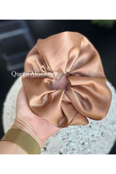 QUEEN AKSESUAR Wide Satin Caramel Brown - Elastic Buckle and Henna Gift
