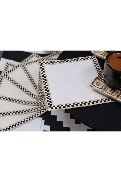 vipceyiz Checkerboard Patterned Embroidered Cocktail Serving Napkin (6 pieces)