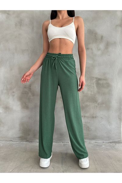 BEJNA Khakifarbene Palazzo-Hose mit elastischem Bund für Damen