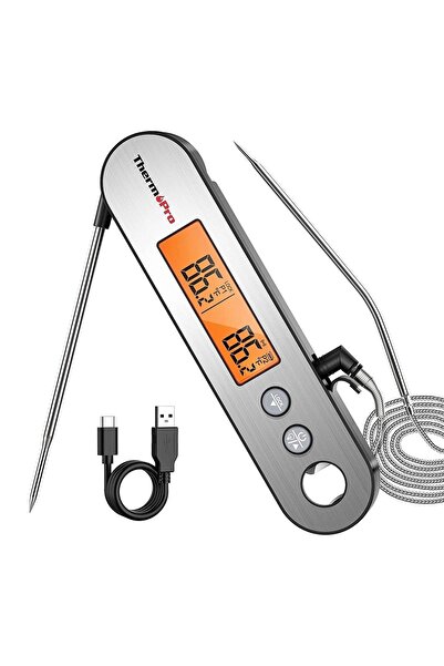 ThermoPro Thermopro Tp610 Su Geçirmez, Dijital Ve Işıklı Çift Problu Katlanabilir Profesyonel Gıda Termome