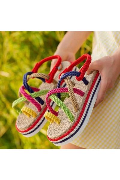 Pinkada Women's Colorful Rope String High Sole Straw Sandals - It is Recommended to Buy 1 Size Larger