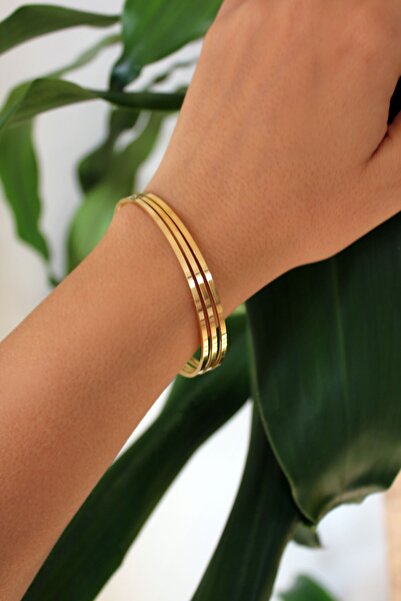 BuBi Moda 3'lü Ajda Gold Renk Çelik Bilezik