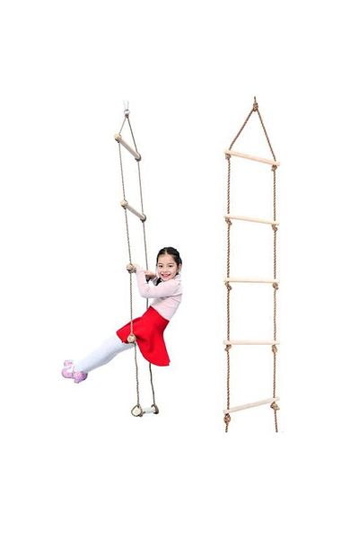 BLACK PEARL Children's Wooden Montessori Rope Ladder Jute Rope Climbing Ladder Educational Ladder Large Size