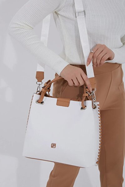 Just Polo حقيبة يد نسائية بيضاء منقوشة مغناطيسية بإغلاق سريع 4031 ميجا هرتز