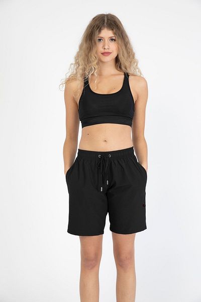 Miami Beach Costum de baie lung, negru, de culoare uni, pantaloni scurți de baie cu două buzunare laterale