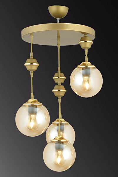 SONSUZ AYDINLATMA&AVİZE Sarkıt Tepsi Eskitme 4'lü Bal Top Camlı Aşağı Bakan Lüks Avize