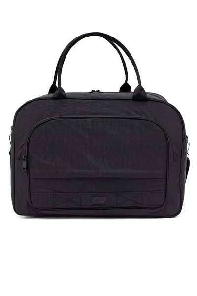 KAFF Black Crinkle Fabric 00816 Unisex Water Resistant Wide Shoulder Strap Hand Sports Travel Bag with Front Pocket