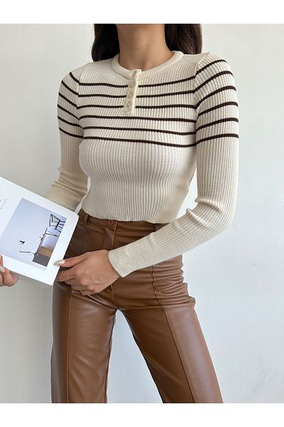 BEJNA Knitwear Crop Μπλούζα - Γυναικεία, με γιακά με κουμπιά