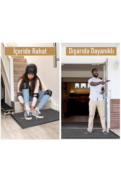 Myfloor Şık ve Geniş Kauçuk Nem Alıcı Paspas Siyah Gri Kırçıllı İç ve Dış Paspası Halı Paspas
