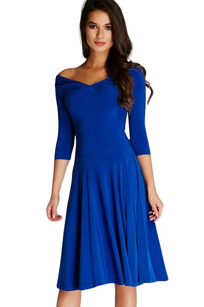 Laranor Rochie de damă Saks Blue cu umăr decoltat - Îmbrăcăminte de zi și de noapte 13k020-l
