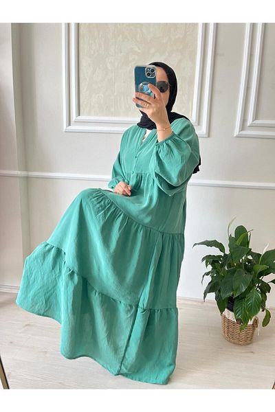 gül sezgin butik WOMEN'S BAT SLEEVE GREEN COLOR DRESS