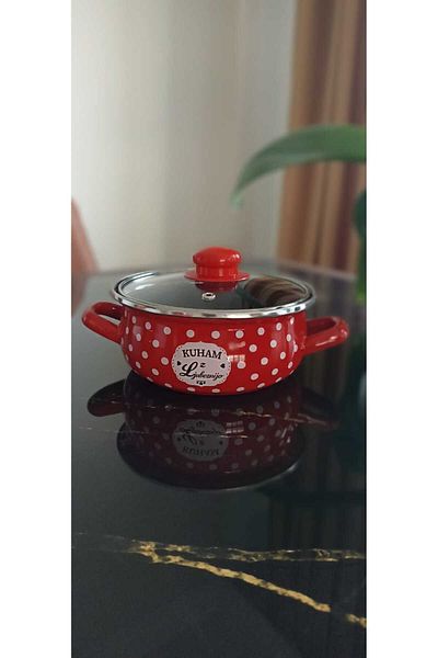 EBRULİEMAYE Red Polka Dot 22cm 2.7 Liter Enamel Pot Milk Yogurt Soup Pot