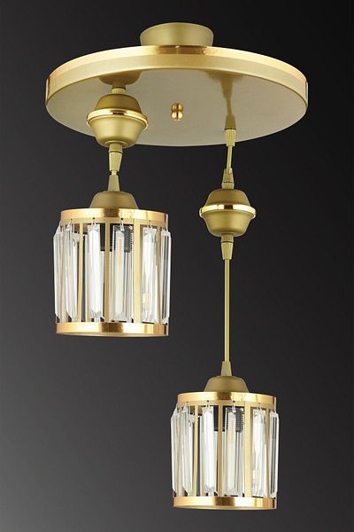 SONSUZ AYDINLATMA&AVİZE 2-Piece Antique Pendant Lamp Crystal Stone Yellow Striped Cylinder Downward Facing Luxury Chandelier