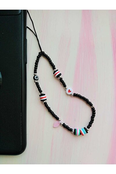 nasclaycollection Black Gift Bag - Charm Phone Accessory, Evil Eye Beaded