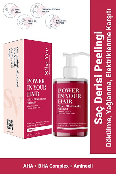 SHE VEC Power In Your Hair - 200 ML Aha/Bha Shampoo with Peeling Effect and Providing