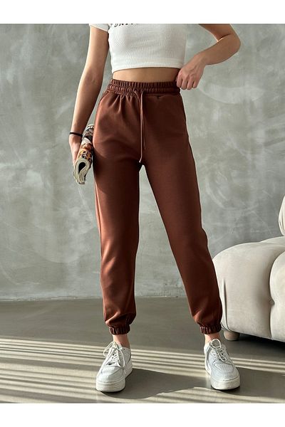 BEJNA Γυναικείο παντελόνι Modal Jogger σε καφέ καφέ