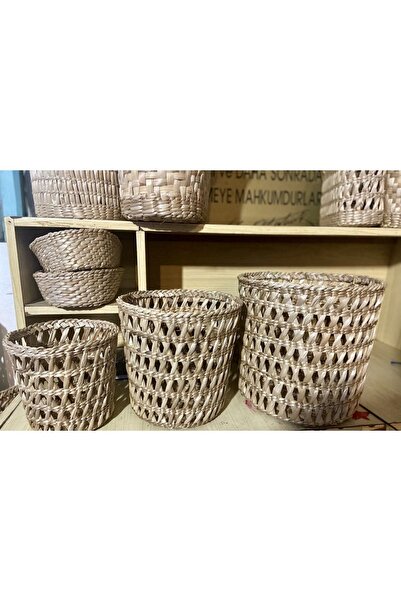 afralya home Hasır Saksılık 3lü Çok Amaçlı Hasır Sepet, Bahçe Düzenleyici,