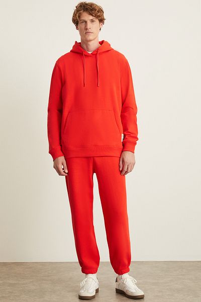 GRIMELANGE BENDA Men's Red Sweatshirt - Soft Fabric, Hooded, Corded, Regular Fit