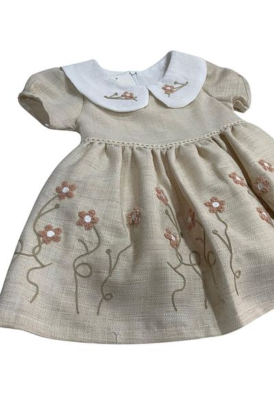 Tarz Çocuk Girl's Floral Embroidered Linen Dress with Hat