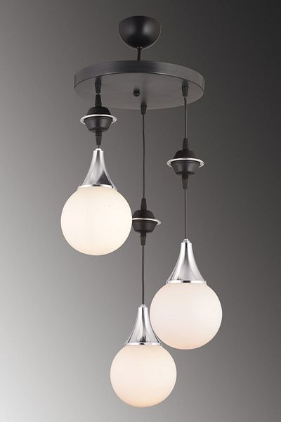 SONSUZ AYDINLATMA&AVİZE Pendant Lamp Tray Black 3-Piece White Glop Top Glass Chrome Downward Facing Luxury Chandelier