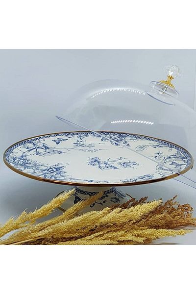 Avşar Ebruliemaye Blue Enamel Cake Stand