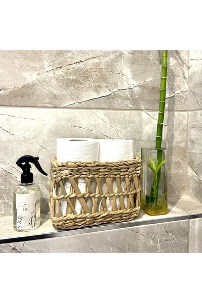 AFRALYAHOME Διακοσμητικό Ψάθινο Ξύλινο Organizer Πολλαπλών Χρήσεων - Καλάθι Κουζίνας Μπάνιου, Χειροποίητο