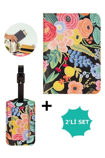 Boldy Floral Patterned Set of 2 Passport and Luggage Tags - Pocketed