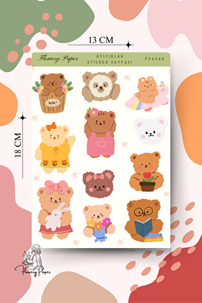 Flowery Paper Ayıcıklar Sticker Sayfası - Defter,Ajanda ,Journal,Scrapbook,iç...