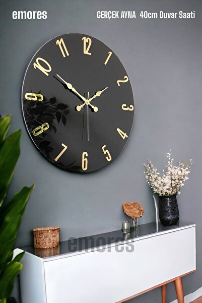 EMORES 41 Cm Gerçek Ayna Pleksi Rakam Dekoratif Duvar Saati