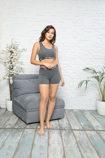 MyBen Set sport pentru femei antracit cu talie înaltă și pantaloni scurți 0029