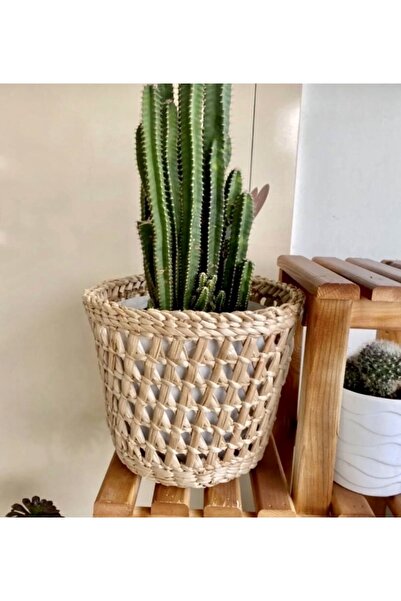 afralya home Ev Dekorasyon Hasır Büyük Saksı 28 Çap Ofis Balkon Salon Dekoras...