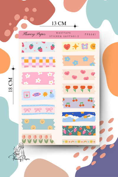 Flowery Paper Washitape Model 2 Sticker Sayfası - Defter,Ajanda ,Journal,Scra...