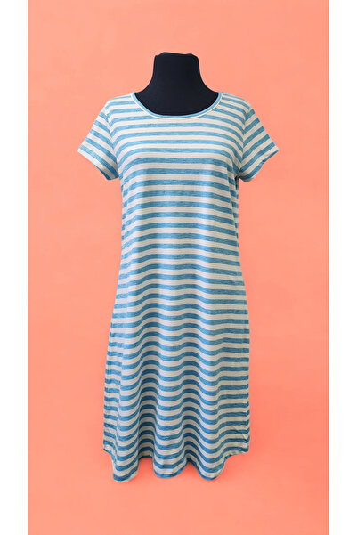 AHMERA Blue Striped Crew Neck Women's Basic Tunic